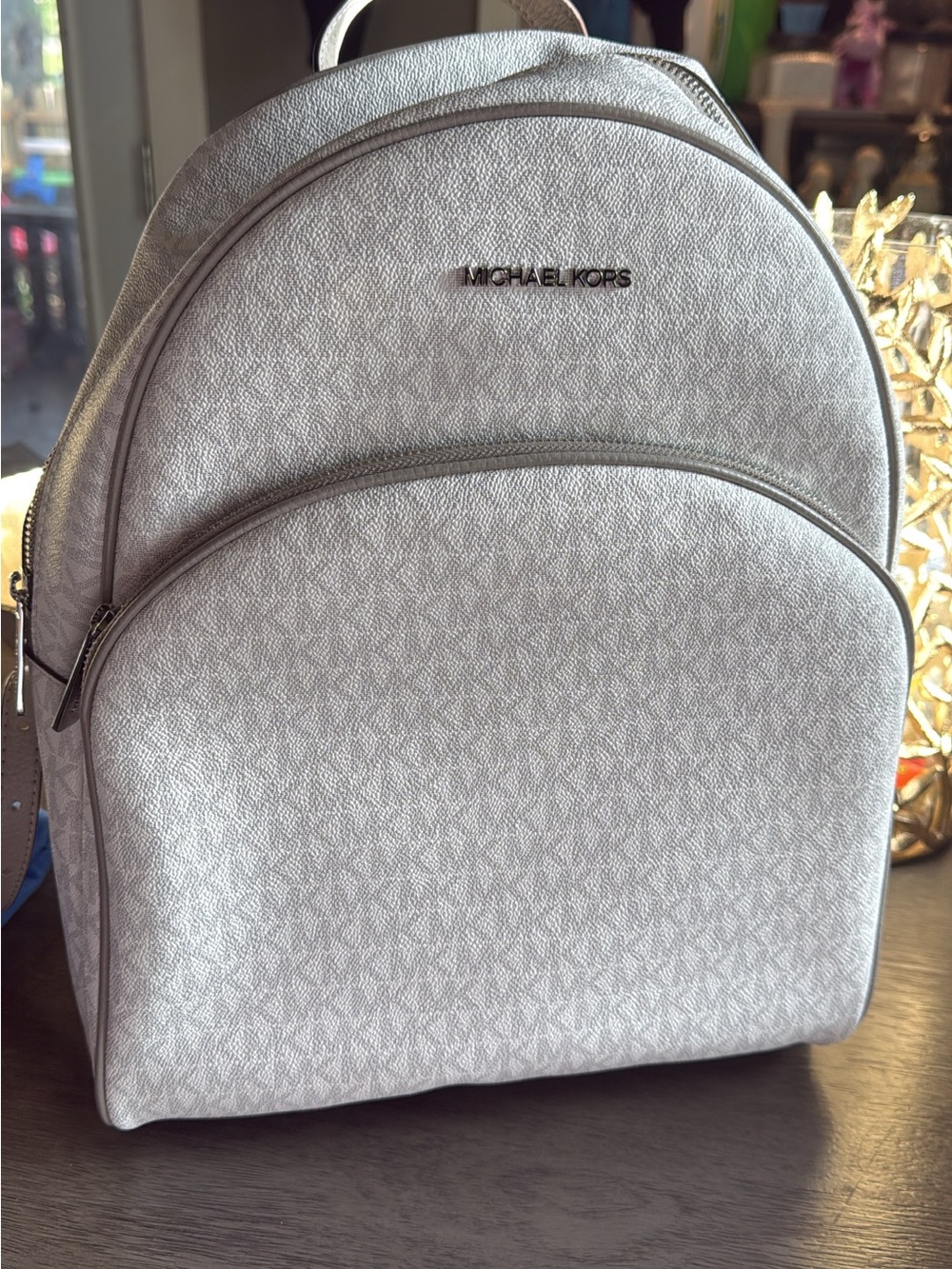 Michael Kors Light Gray Logo Backpack Tote